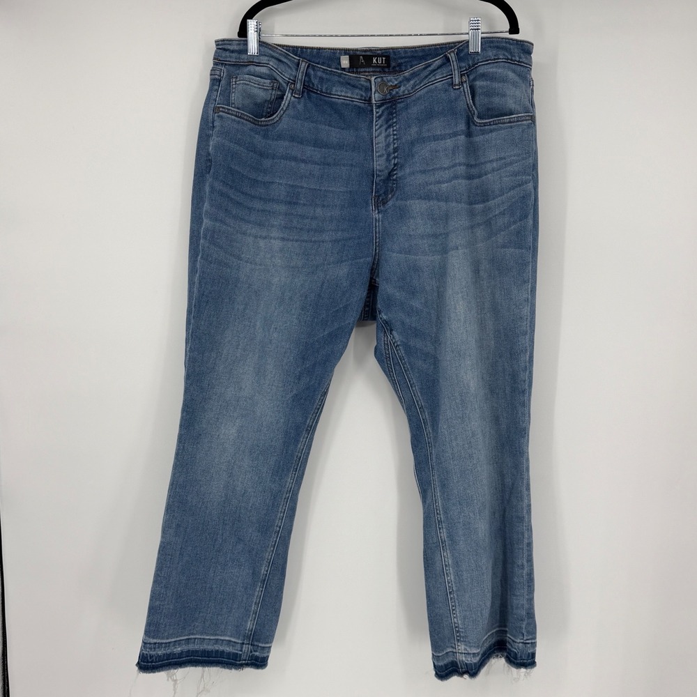 Kut from the Kloth Kelsey Fab Ab Ankle Flare Jeans Blue High Rise 18W